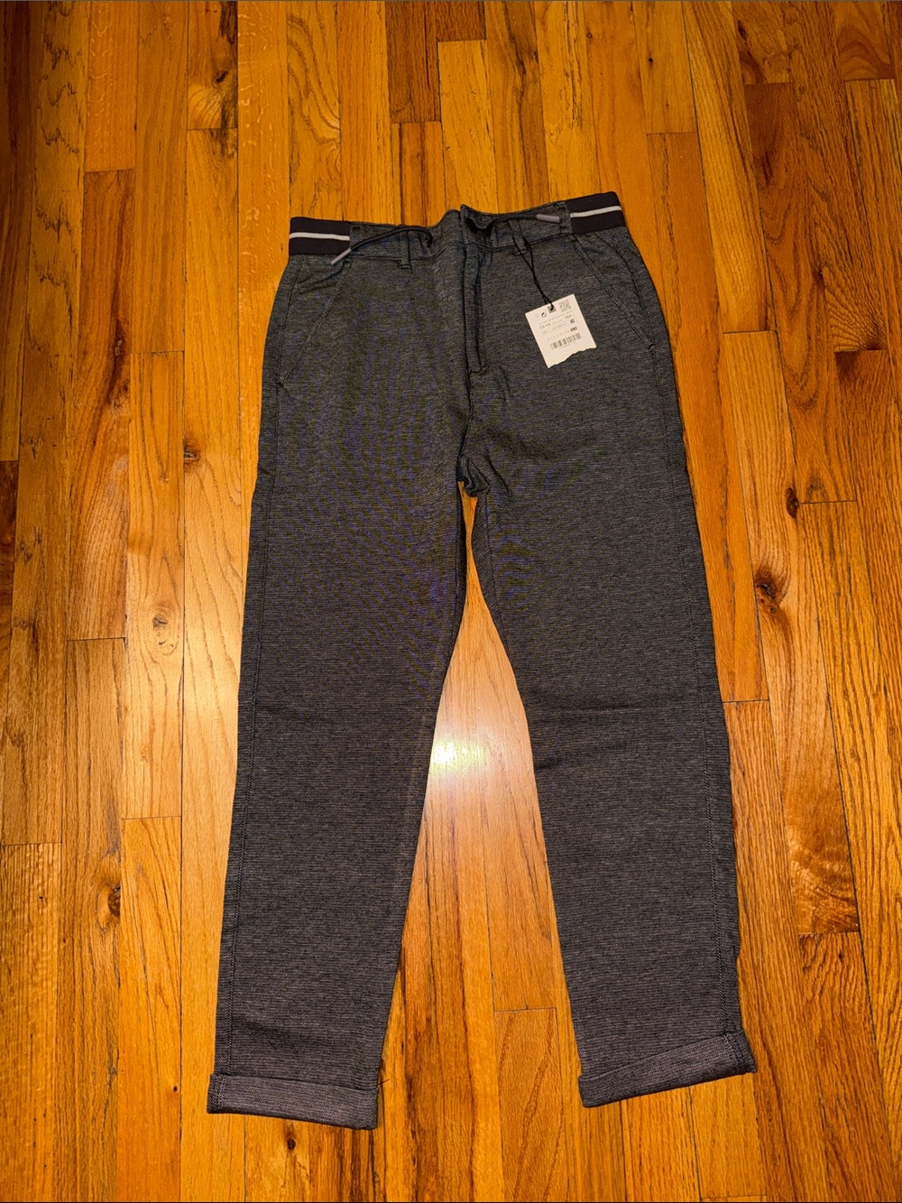 Boys Blue Gray Knit Drawstring Pants - Zara